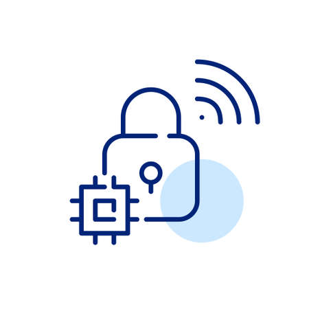 Smart lock security system with CPU. Pixel perfect, editable stroke line art iconのイラスト素材