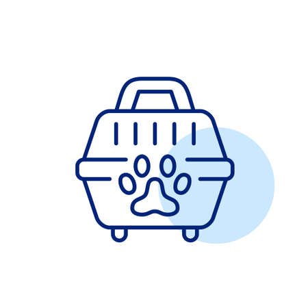 Pet transport box. Dog or cat cage. Pixel perfect, editable stroke line art iconのイラスト素材
