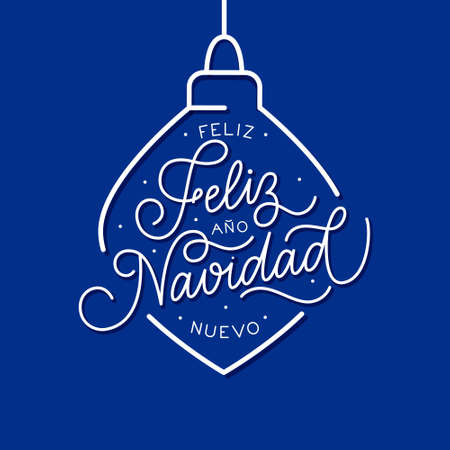 Merry Christmas in Spanish simple calligraphy design for invitation and greeting card. Line art typographyのイラスト素材
