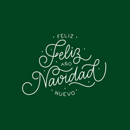 Merry Christmas and Happy New Year in Spanish simple calligraphy design for invitation and greeting card. Elegant typographyのイラスト素材