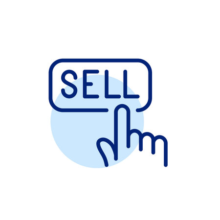 Finger clicking on sell button. Pixel perfect, editable stroke line art icon