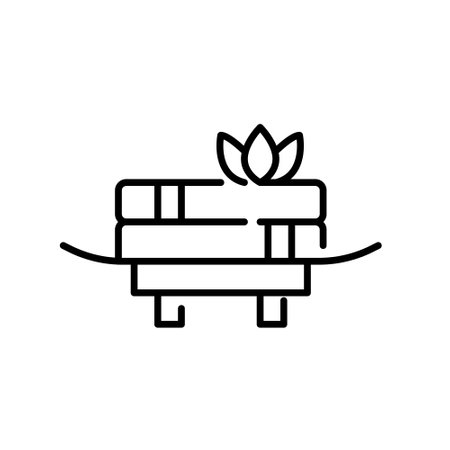 Spa icons. Set of towels with lotus flower. Pixel perfect, editable stroke iconのイラスト素材