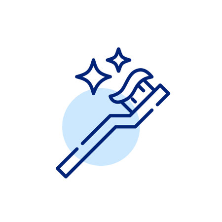 Toothbrush with toothpaste on it. Dental hygiene and care. Pixel perfect, editable stroke line iconのイラスト素材