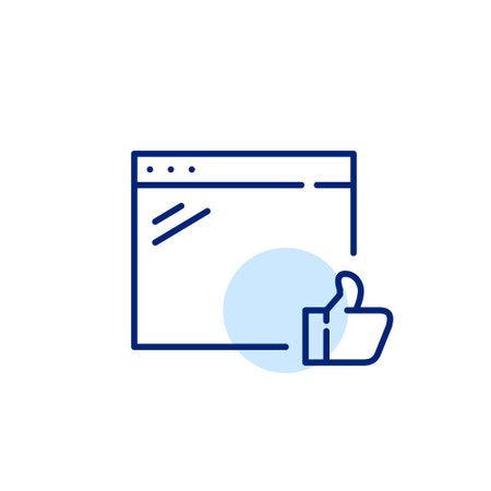 Giving thumbs up on a website in a browser. Pixel perfect, editable stroke iconのイラスト素材