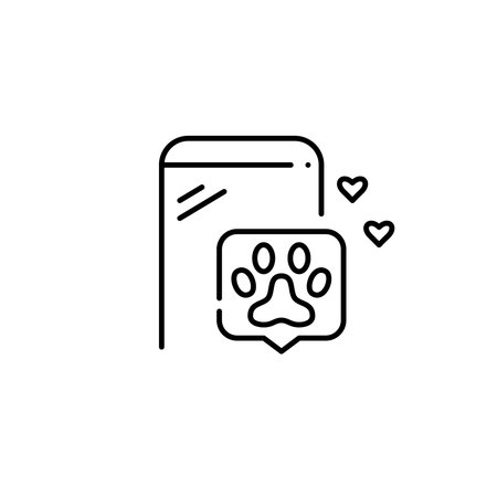 Pet activity on social media. Paw on notification message and hearts. Pixel perfect, editable stroke iconのイラスト素材