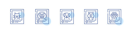 5 pet blogger icons. Cat, dog and hamster. Pixel perfect, editable stroke designのイラスト素材