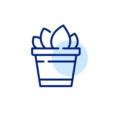 Green foliage plant in a pot. Home interior decoration. Pixel perfect, editable stroke line iconのイラスト素材