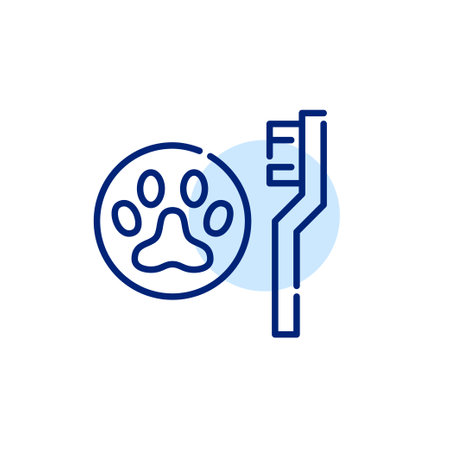 Pet oral hygiene. Toothbrush and paw. Pixel perfect, editable stroke line iconのイラスト素材