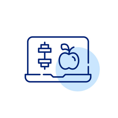 Healthy diet and exercise routine app. Pixel perfect, editable stroke line iconのイラスト素材