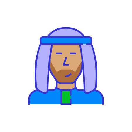 Arab man wearing traditional clothes. Bold color cartoon style simplistic minimalistic icon for...