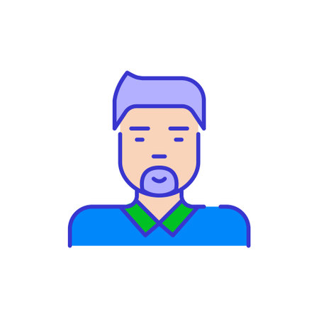 Pale skinned Asian man. Bold color cartoon style simplistic minimalistic icon for marketing and brandingのイラスト素材
