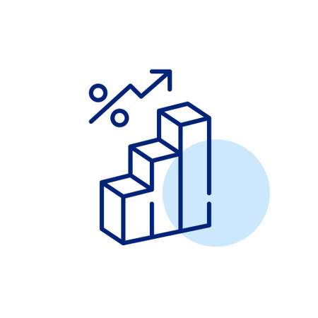 Financial investment growth. 3d bars with arrow pictogram. Success in business. Pixel perfect, editable strokeのイラスト素材