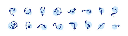 Set of different arrows. Straight and curvy. User interface icons. Pixel perfect, editable stroke