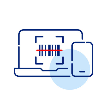 Barcode on laptop and smartphone. Cross-device links. Pixel perfect iconのイラスト素材