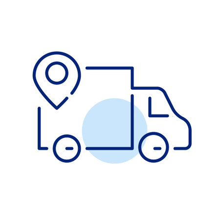 Delivery truck with map pointer. Pixel perfect iconのイラスト素材