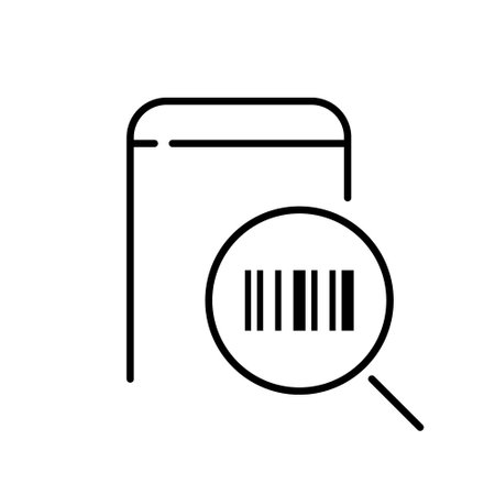Scanning bar code on smart phone with magnifying glass. Pixel perfect iconのイラスト素材