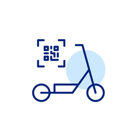Scooter and qr code. Rental app. Eco-friendly smart urban transportation. Pixel perfect, editable stroke iconのイラスト素材