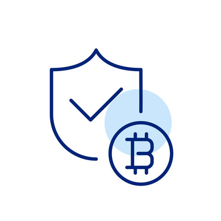 Shield and bitcoin. Cryptocurrency security. Pixel perfect, editable stroke iconのイラスト素材