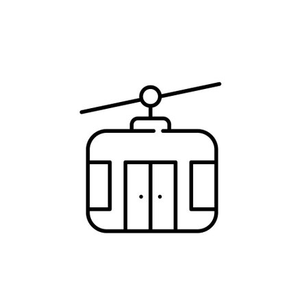 Cable car. Modern mountain transport system. Skiing resort, tourist attraction places. Pixel perfect, editable iconのイラスト素材