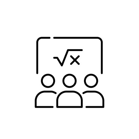 People watching maths seminar. Online education, e-learning technologies. Accessible knowledge. Pixel perfect, editable stroke vector iconのイラスト素材