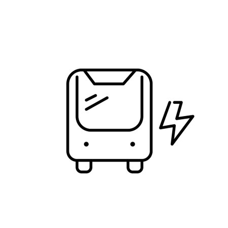 Vehicle and lightning electricity symbol. Clean transit urban mobility. Pixel perfect, editable stroke vector iconのイラスト素材