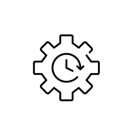 Cogwheel, clock and refresh arrow. Time management, systematic maintenance. Pixel perfect, editable stroke vector iconのイラスト素材