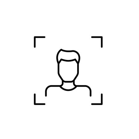 Biometric access. Facial recognition technology. Young man with short hair. Pixel perfect, editable stroke vector iconのイラスト素材