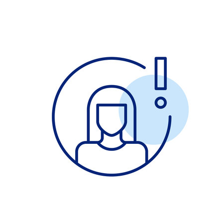Female user avatar and exclamation mark. User warning, important security notification. Pixel perfect, editable stroke vector iconのイラスト素材