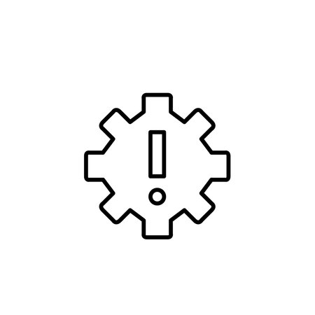 Cogwheel and exclamation mark. Alert system configuration. Pixel perfect vector icon
