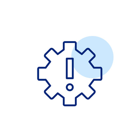 Cogwheel and exclamation mark. Alert system configuration. Pixel perfect, editable stroke iconのイラスト素材