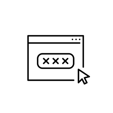 Web page, password covered by asterisks in input box and mouse click. Secure web access, user login page. Pixel perfect vector iconのイラスト素材