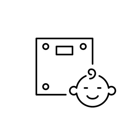 Weight scale and smiling baby. Infant wellness and weight management. Pixel perfect vector iconのイラスト素材