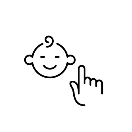 Infant face and finger click. Modern interactive parenting tools. One click baby care services access. Pixel perfect, editable stroke vector iconのイラスト素材