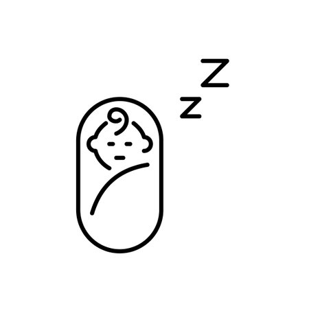 Swaddle baby and sleep symbols. Peaceful newborn nap. Healthy routine. Pixel perfect, editable stroke vector iconのイラスト素材