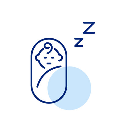 Swaddle baby and sleep symbols. Peaceful newborn nap. Healthy routine. Pixel perfect, editable stroke vector iconのイラスト素材