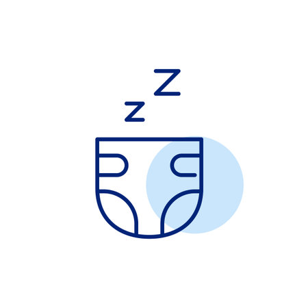 Night baby diaper with sleep symbol. Childcare and essentials. Pixel perfect, editable stroke vector iconのイラスト素材