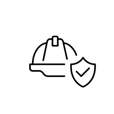 Hard hat and protection shield with checkmark. Workplace security. Information security engineering. Pixel perfect, editable stroke vector iconのイラスト素材