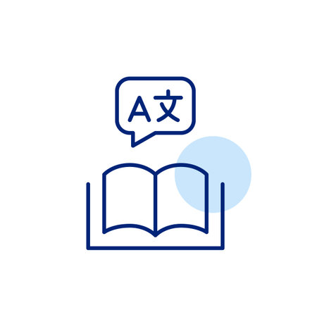 Multilingual reading. Books or literature available in multiple languages. Pixel perfect, editable stroke iconのイラスト素材