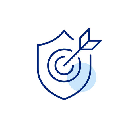 Security shield with arrow hitting target. Precise protection. Pixel perfect, editable stroke iconのイラスト素材