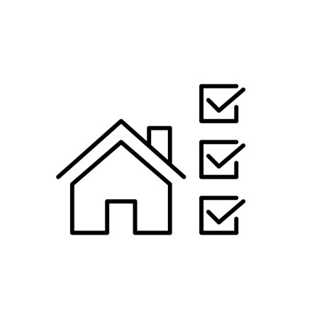 House with list of checkmarks next to it. Real estate inspection or appraisal. Pixel perfect vector iconのイラスト素材