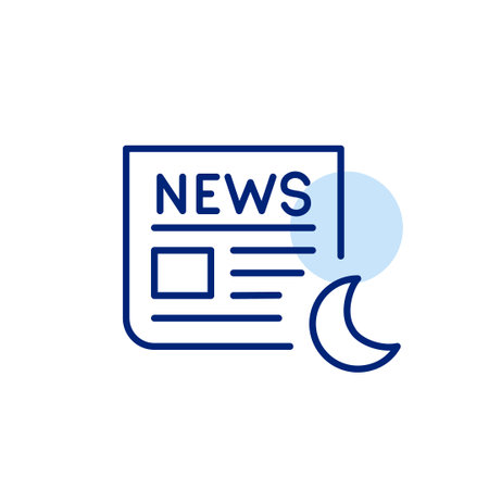 Newspaper and moon. Late night news update. Pixel perfect, editable stroke vector iconのイラスト素材