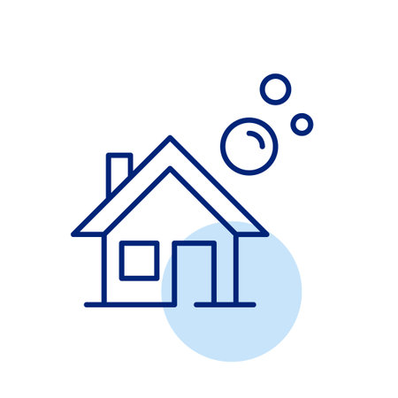 House and bubbles. Home cleaning services, sparkling clean and fresh living. Pixel perfect, editable stroke vector iconのイラスト素材