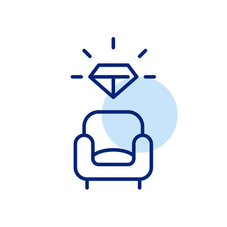 Sofa chair with shining diamond over it. Elite service, premium membership and VIP lounge. Pixel perfect, editable stroke vector iconのイラスト素材