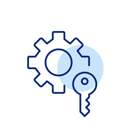 Cogwheel and key. System access for management and optimization. Pixel perfect, editable stroke vector iconのイラスト素材