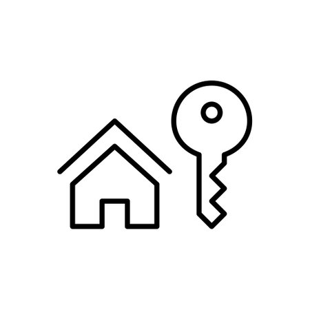 House and key. Real estate access. Process of buying, selling, or renting property. Home ownership. Pixel perfect, editable stroke vector iconのイラスト素材