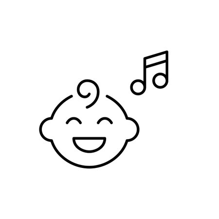 Smiling baby and musical note. Children songs, calming and developmental effects of music on infants. Pixel perfect, editable stroke iconのイラスト素材
