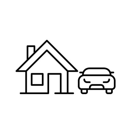 House and car. Home and transportation, comfortable living. Real estate, property for sale. Pixel perfect, editable stroke vector iconのイラスト素材