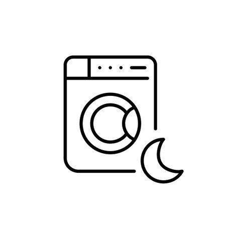 Washing machine and moon symbol. Quiet cycle. Sleep-friendly night mode. Pixel perfect, editable stroke vector iconのイラスト素材