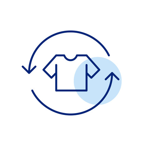 T-shirt in refresh arrows. Clothes recycling, reuse and donation. Second-hand shopping. Pixel perfect, editable stroke vector iconのイラスト素材