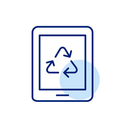 Electronic tablet with recycle arrows. Digital sustainability, eco-friendly technology. Pixel perfect, editable stroke vector iconのイラスト素材